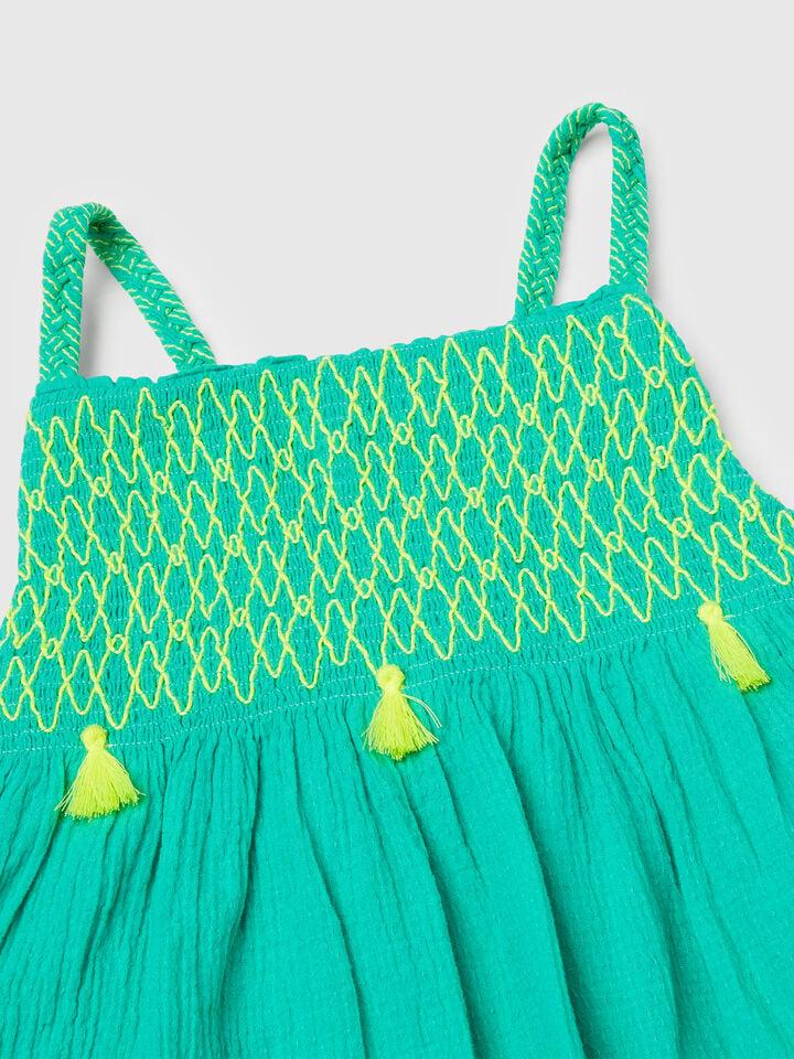 Benetton Dress With Neon Tassels Neon Sky Blue
