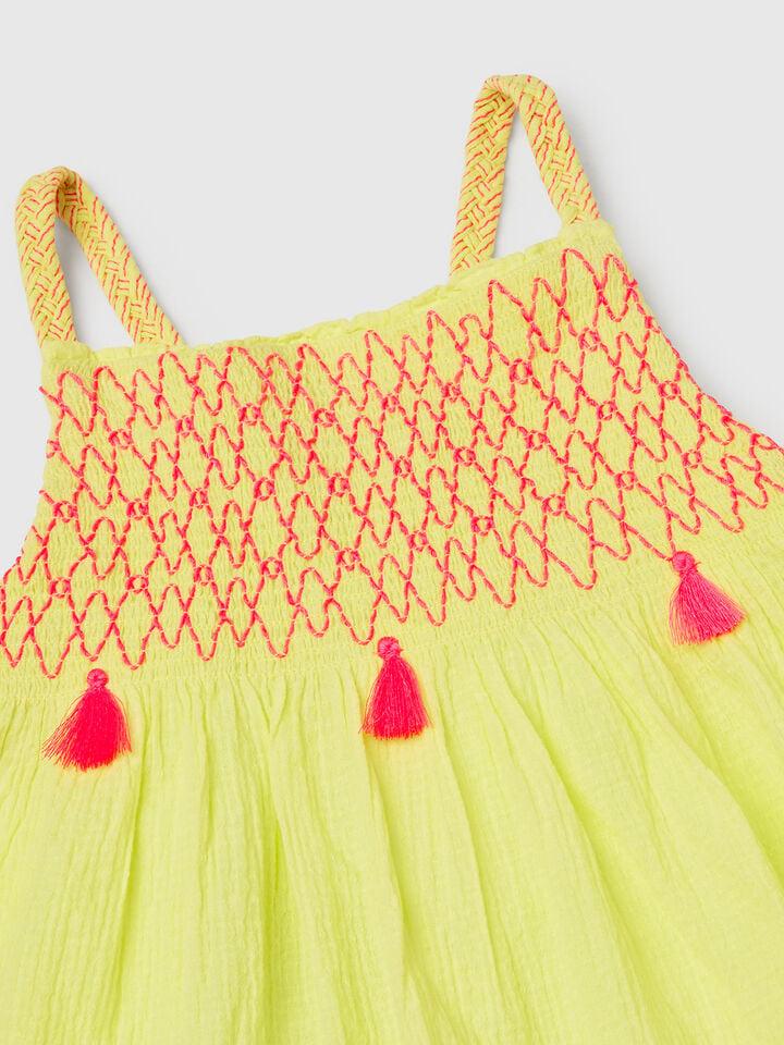 Benetton Dress With Neon Tassels Yellow