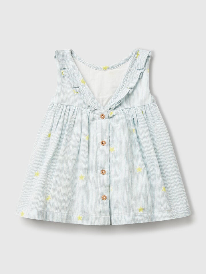 Benetton Dress With Ruffled Collar Light Blue