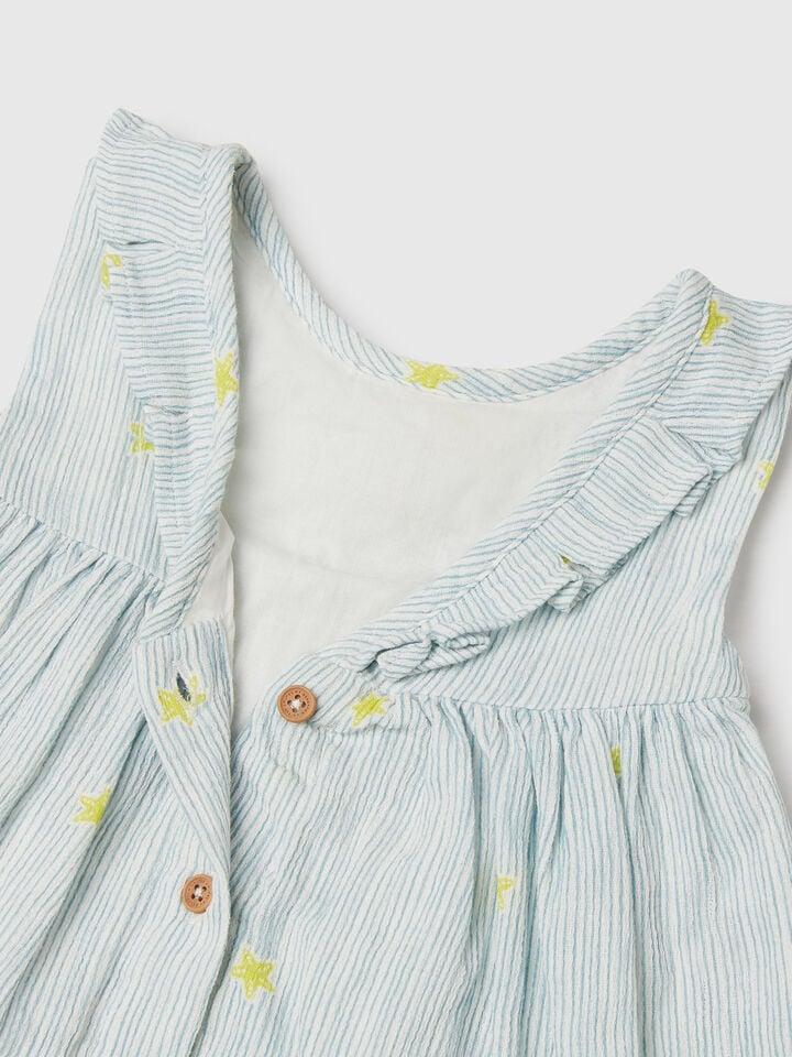 Benetton Dress With Ruffled Collar Light Blue