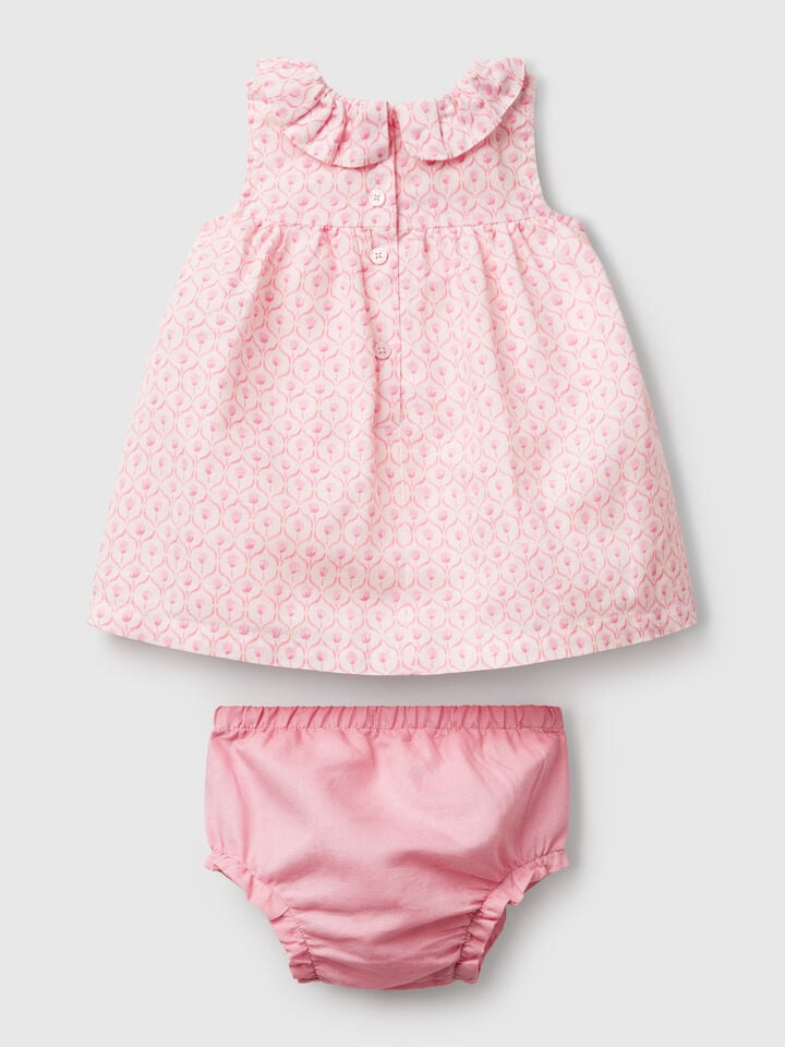 Benetton Dress With Ruffled Collar Pastel Pink
