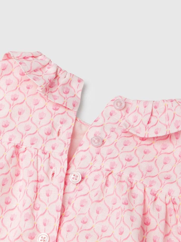 Benetton Dress With Ruffled Collar Pastel Pink