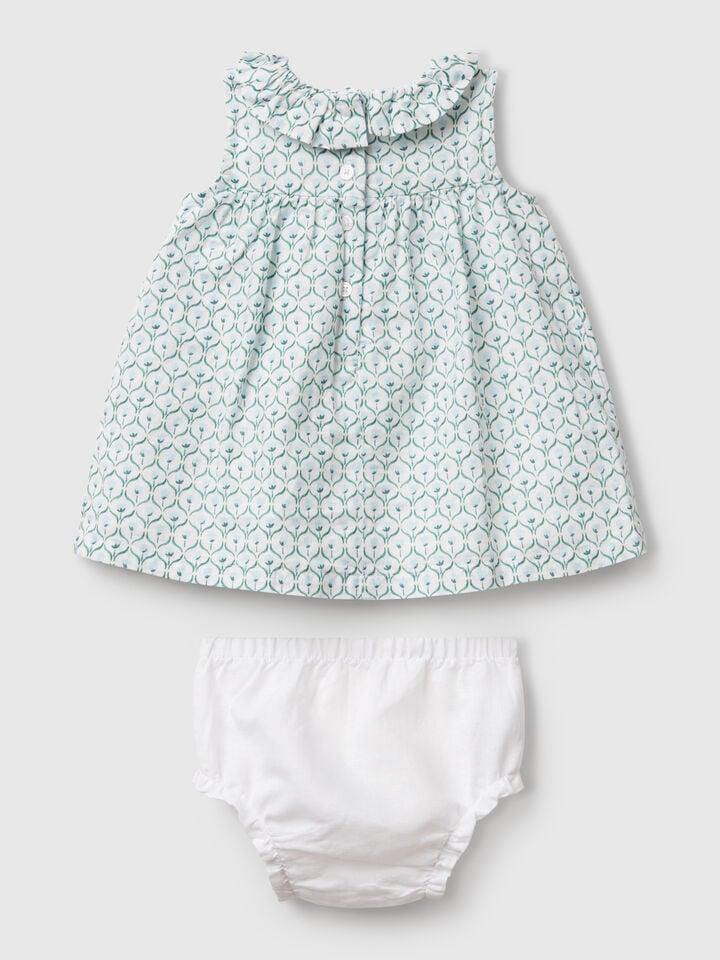 Benetton Dress With Ruffled Collar White