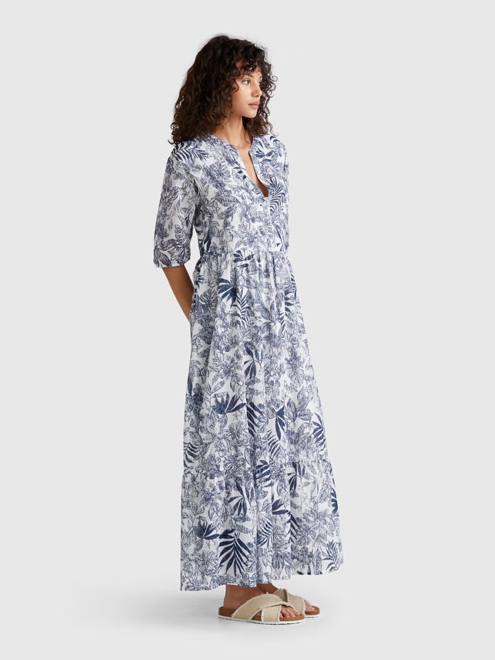 Benetton Dress With Tropical Print Blue