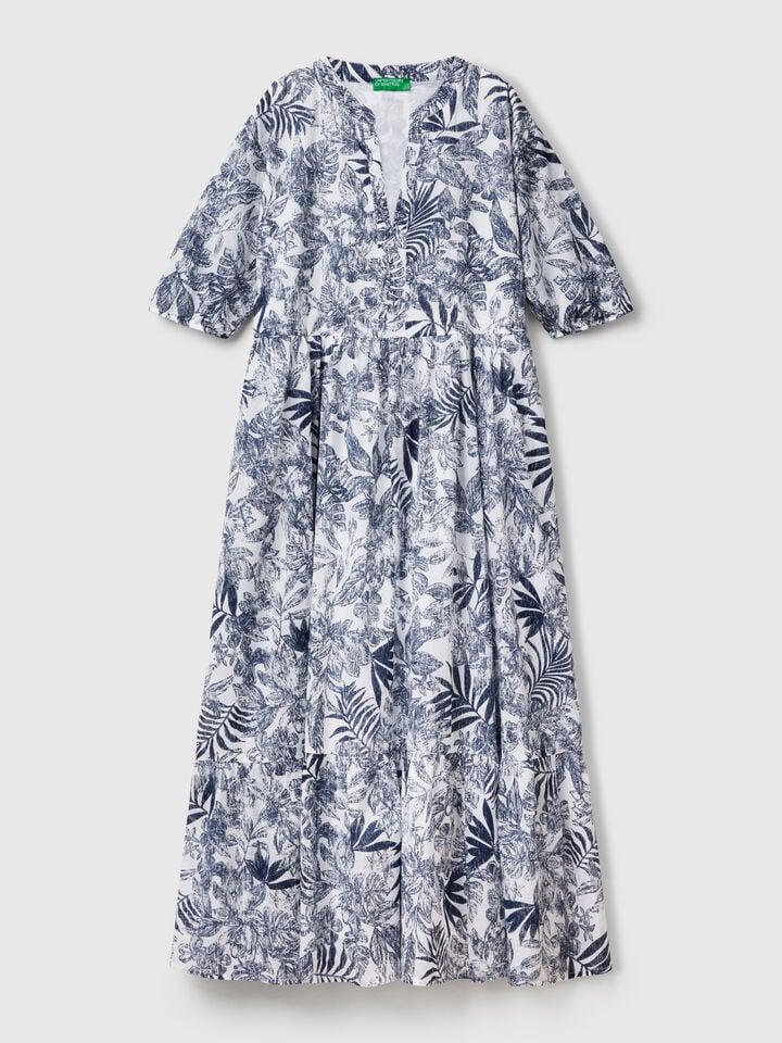 Benetton Dress With Tropical Print Blue