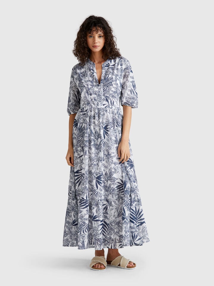 benetton Dress with tropical print Blue