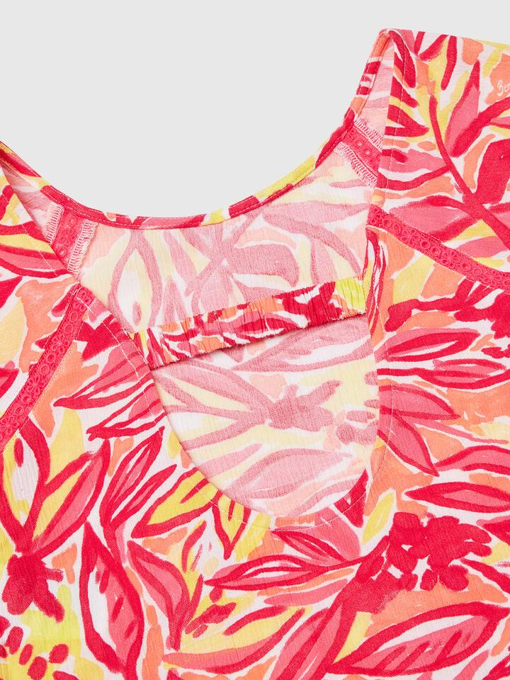 Benetton Dress With Tropical Print Multi-color