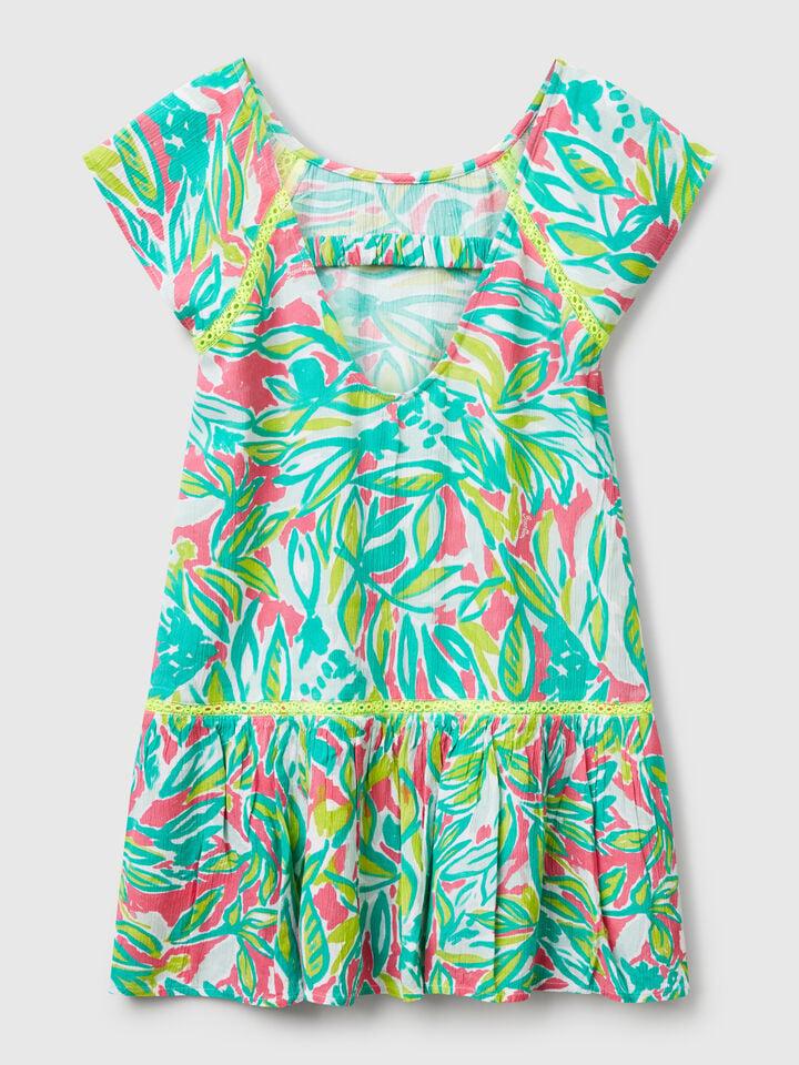 Benetton Dress With Tropical Print Multi-color