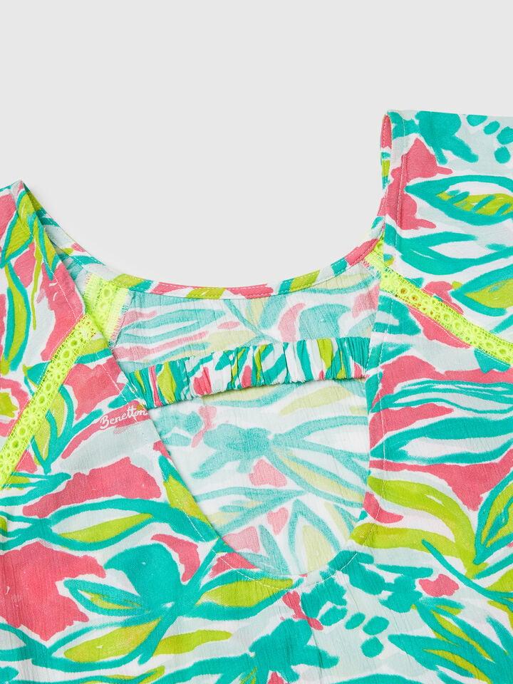 Benetton Dress With Tropical Print Multi-color