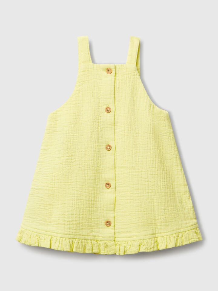 Benetton Dungaree Dress With Tassels Lime