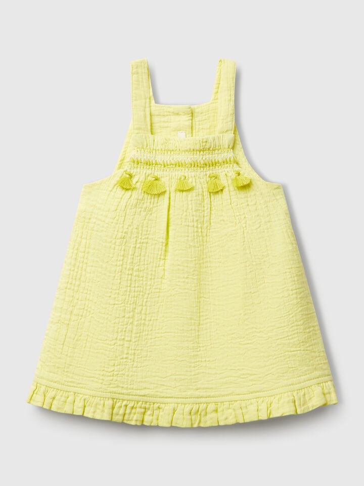 benetton Dungaree dress with tassels Lime