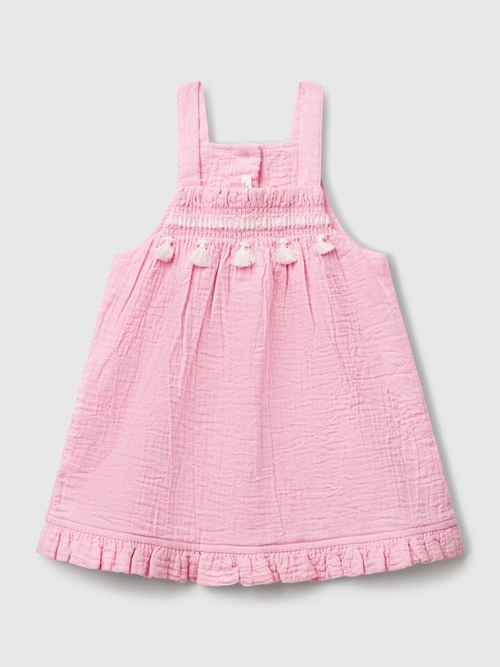 benetton Dungaree dress with tassels Pink