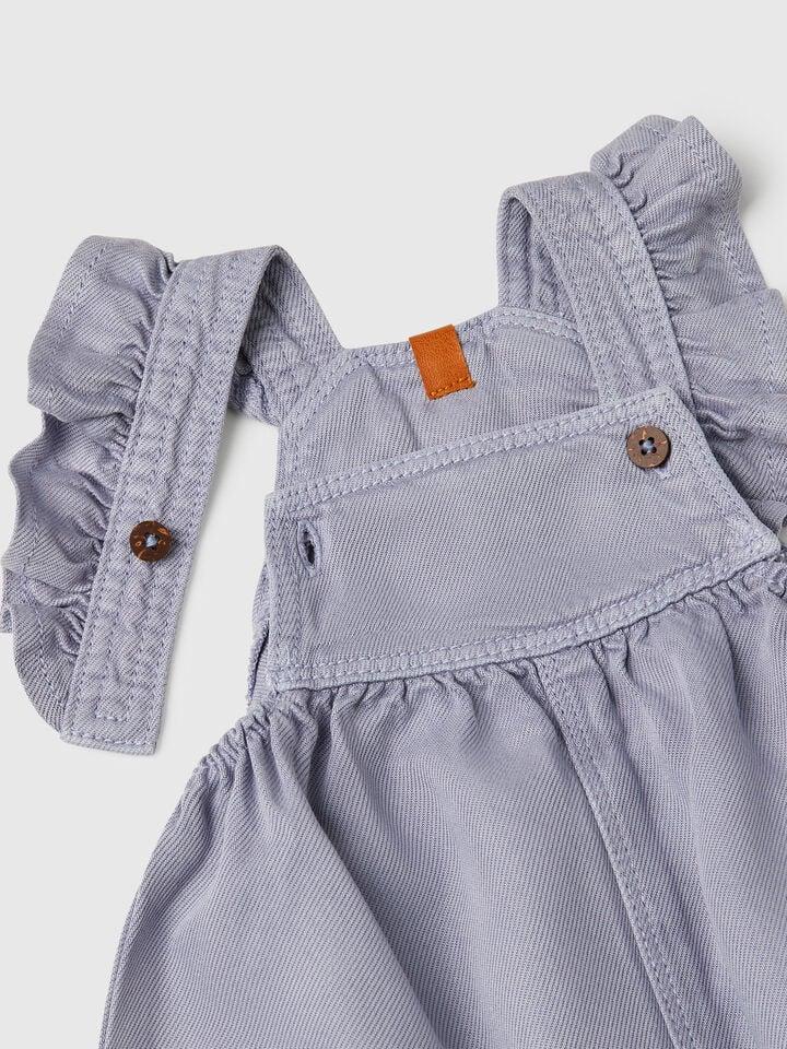 Benetton Dungaree Skirt With Rouches Periwinkle
