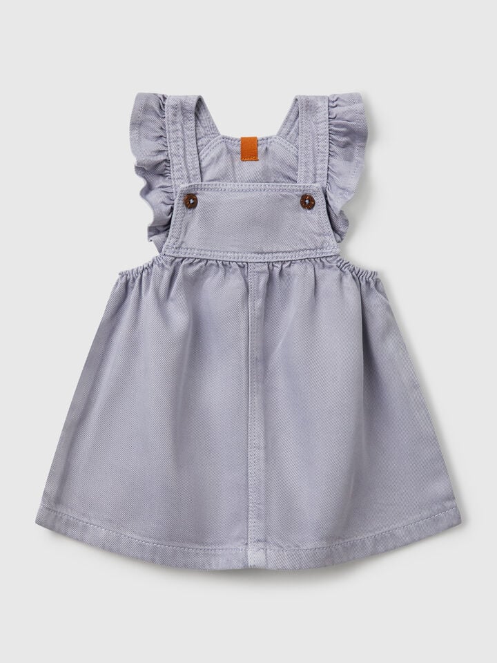 Benetton Dungaree Skirt With Rouches Periwinkle