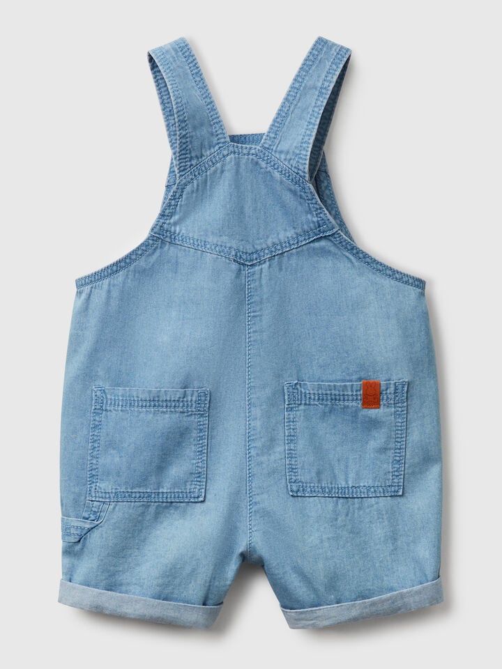 Benetton Dungarees In Chambray Blue