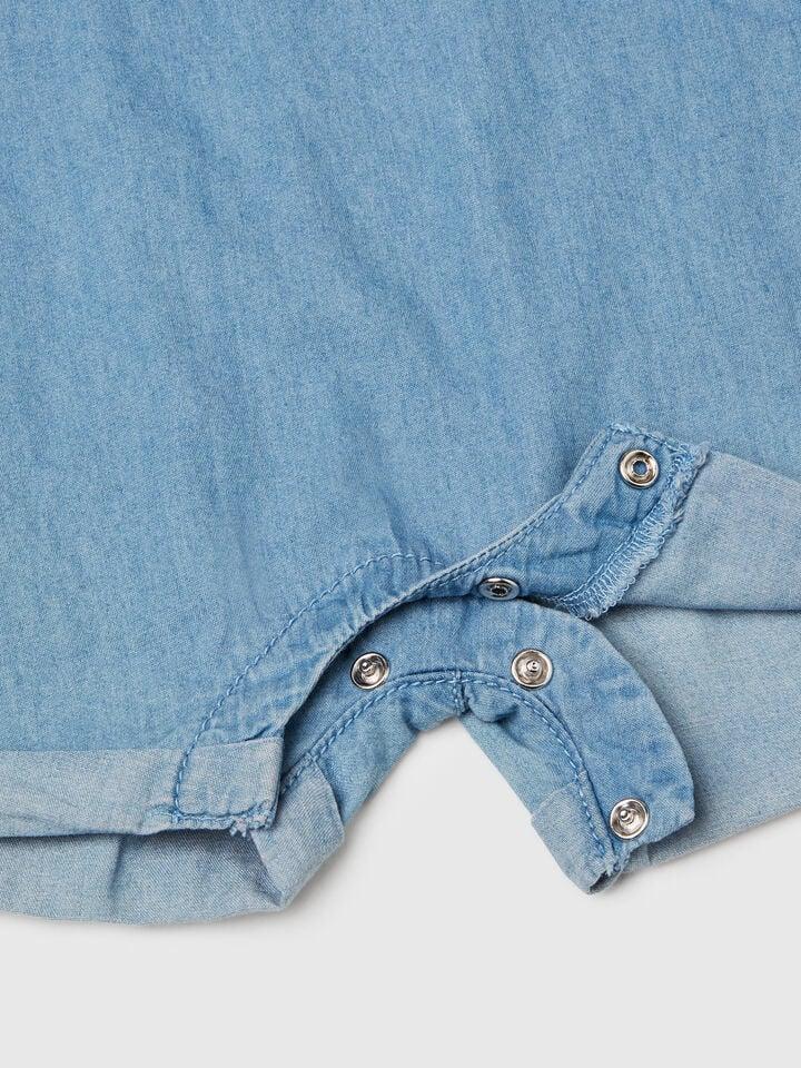 Benetton Dungarees In Chambray Blue