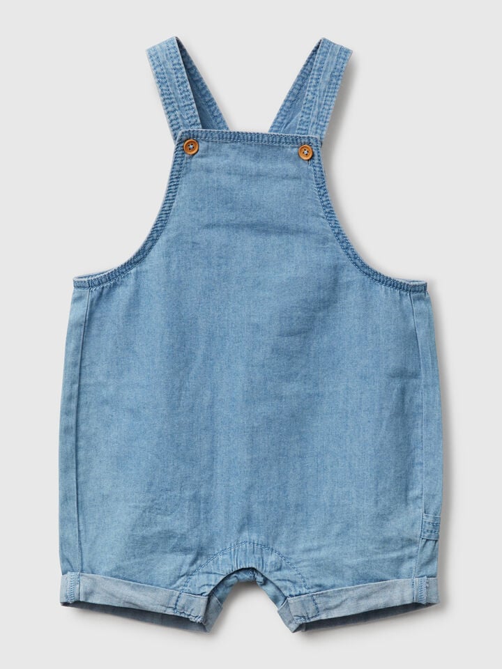 Benetton Dungarees In Chambray Blue