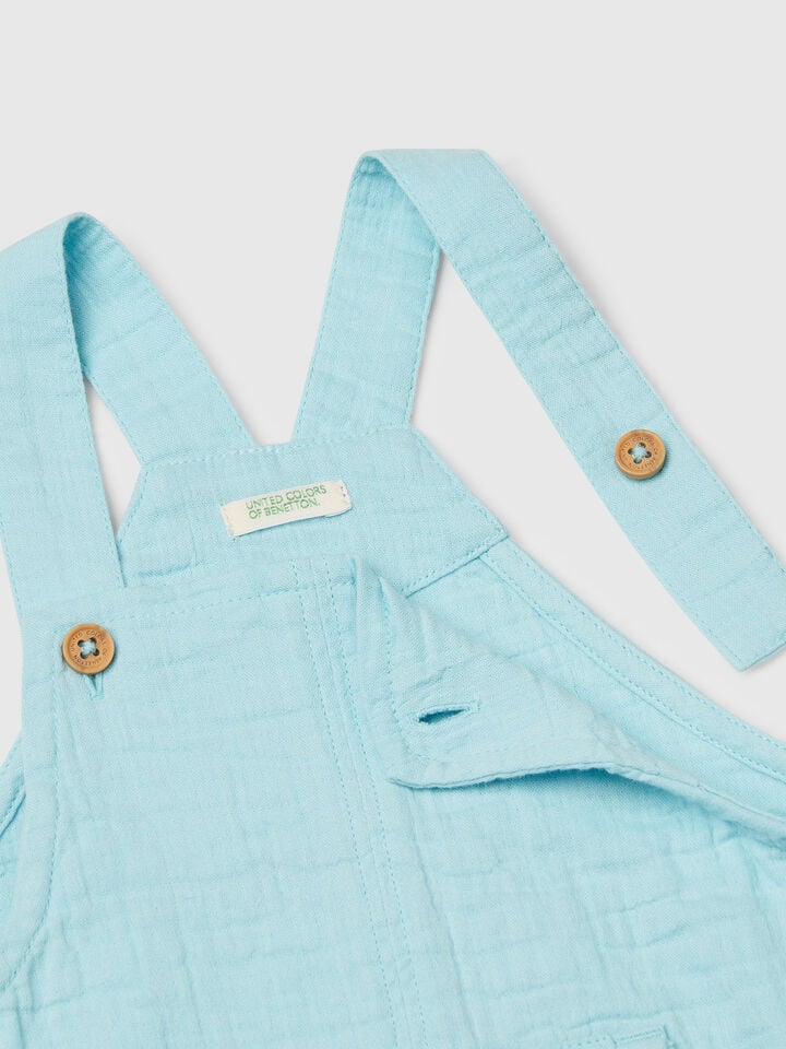 Benetton Dungarees In Lightweight Denim Light Blue