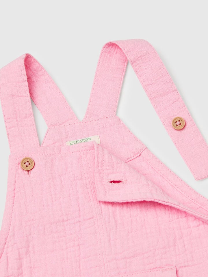 Benetton Dungarees In Lightweight Denim Pink