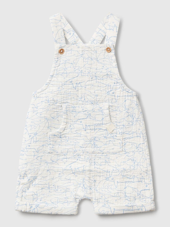 benetton Dungarees with shark print Creamy White