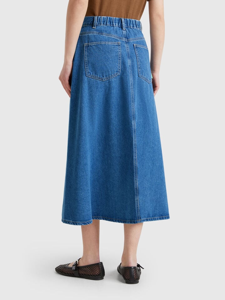 Benetton Flared Jean Skirt Blue