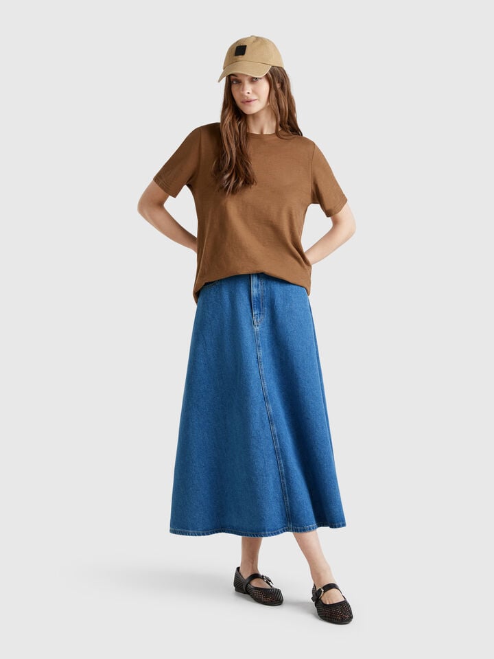 Benetton Flared Jean Skirt Blue