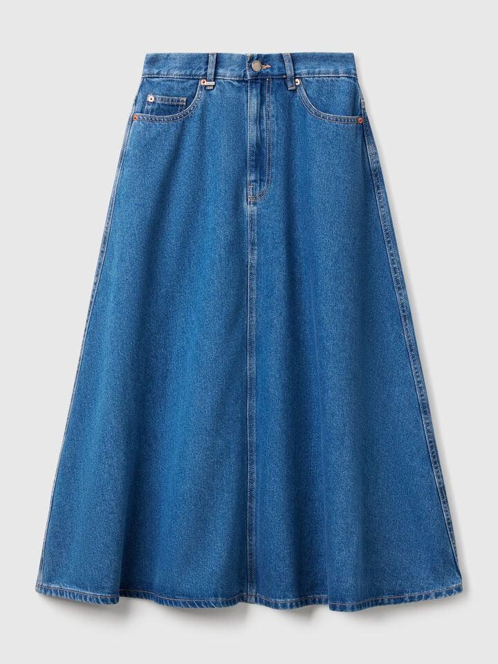 Benetton Flared Jean Skirt Blue
