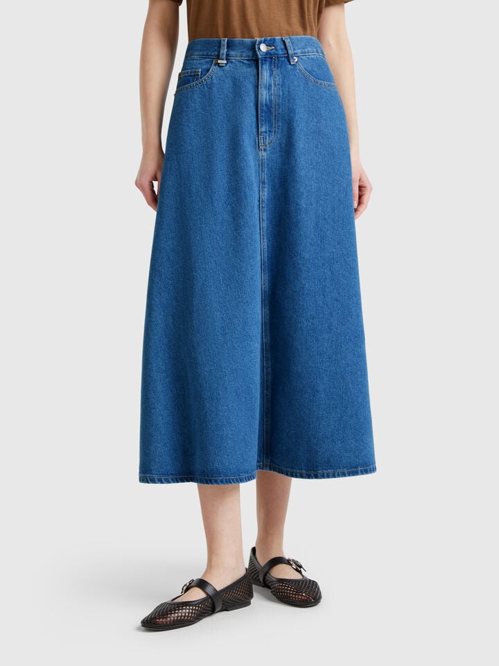 benetton Flared jean skirt Blue