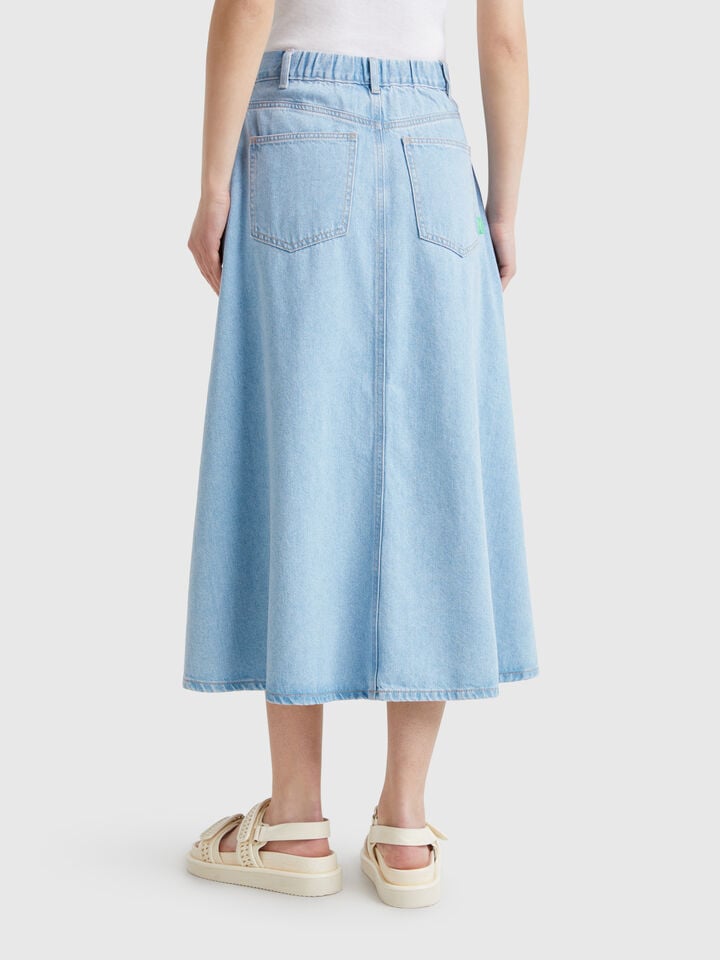 Benetton Flared Jean Skirt Light Blue