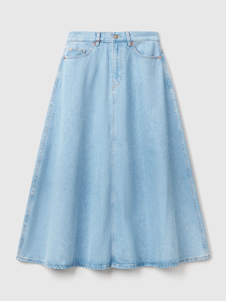 Benetton Flared Jean Skirt Light Blue