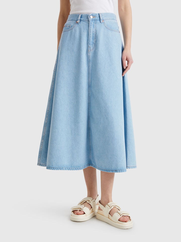 benetton Flared jean skirt Light Blue