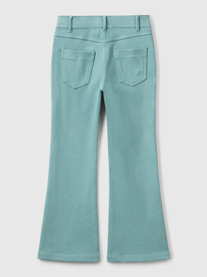 Benetton Flared Trousers In Stretch Cotton Aqua