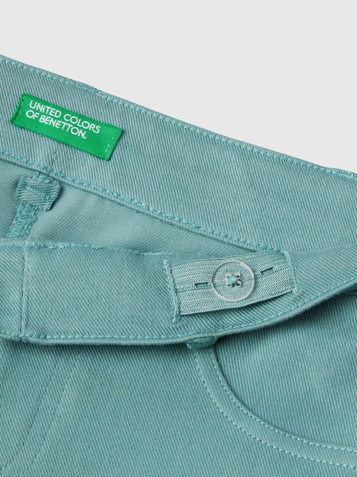 Benetton Flared Trousers In Stretch Cotton Aqua