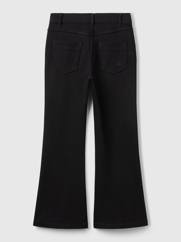 Benetton Flared Trousers In Stretch Cotton Black