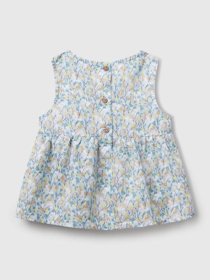 Benetton Floral Blouse In Linen Blend Multi-color