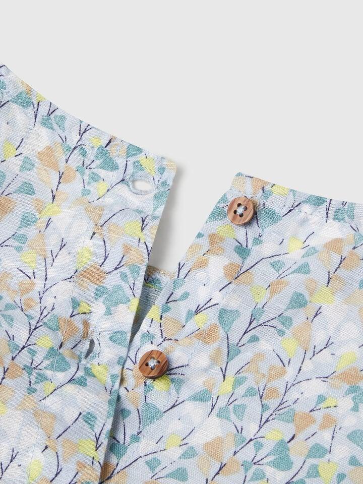 Benetton Floral Blouse In Linen Blend Multi-color