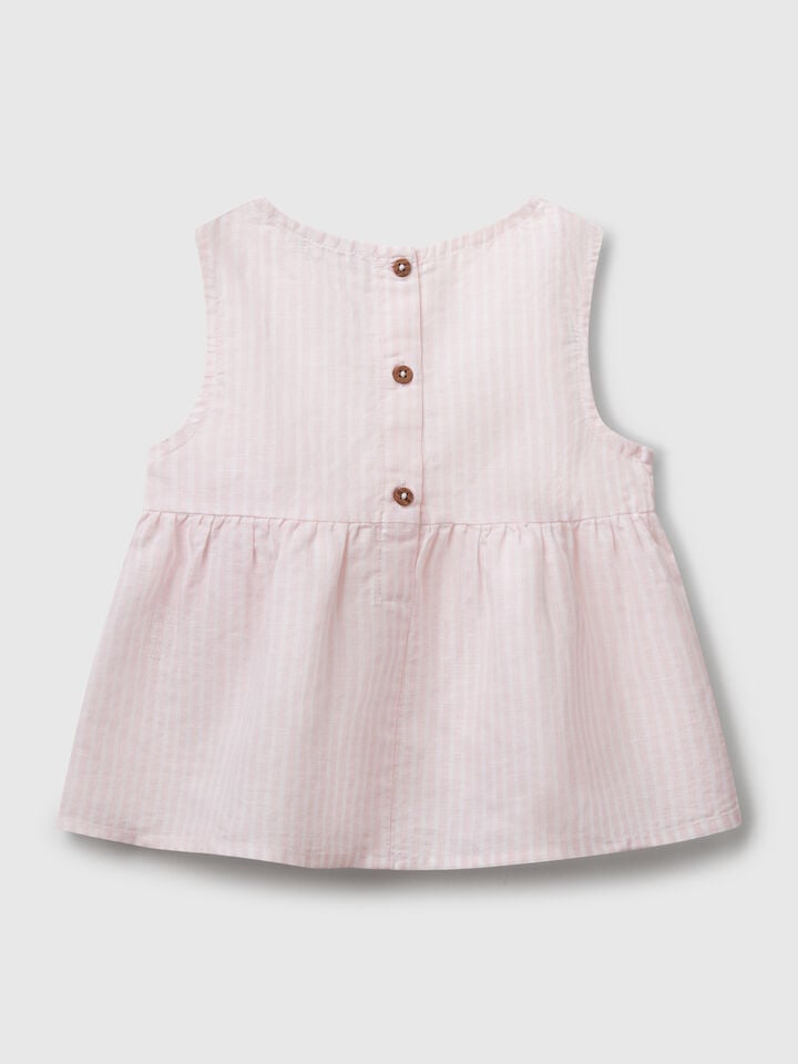 Benetton Floral Blouse In Linen Blend Pink