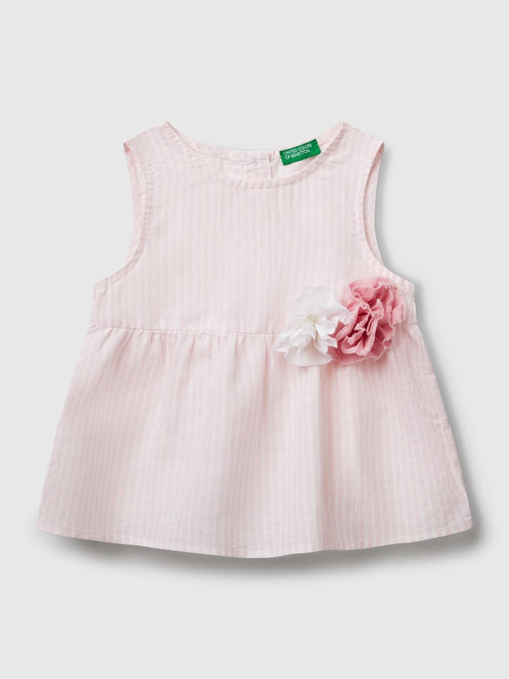 Benetton Floral Blouse In Linen Blend Pink