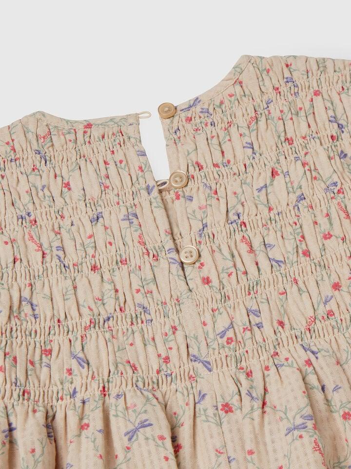 Benetton Floral Dress In Cotton Beige