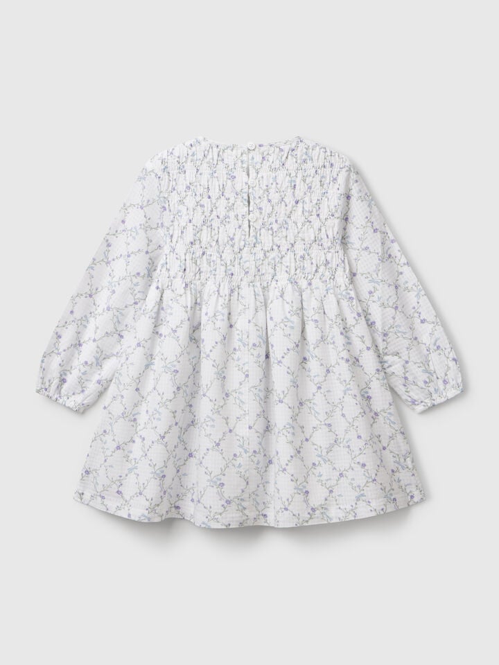 Benetton Floral Dress In Cotton White