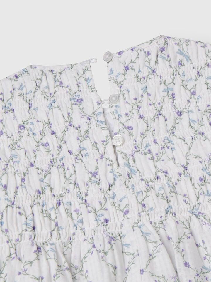 Benetton Floral Dress In Cotton White