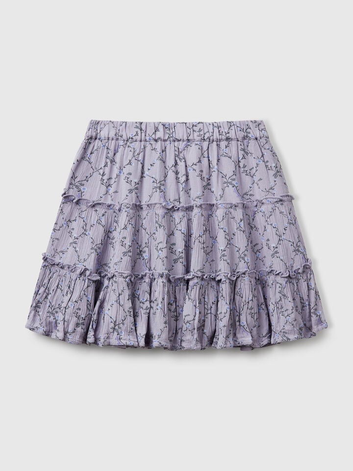 Benetton Floral Mini Skirt With Ruffle Mauve