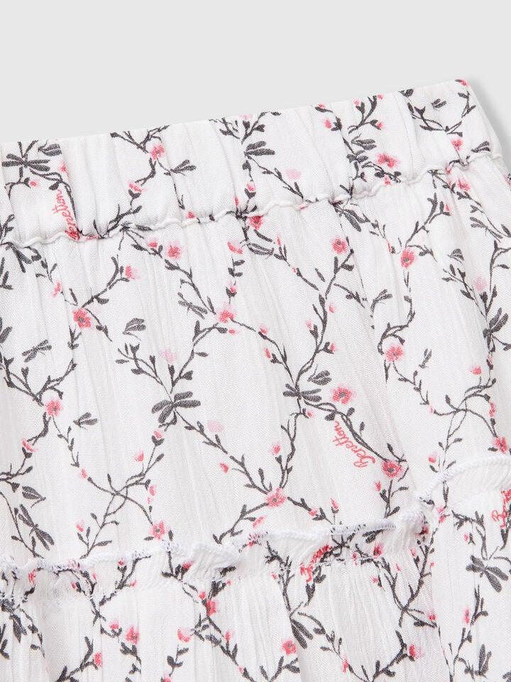 Benetton Floral Mini Skirt With Ruffle White