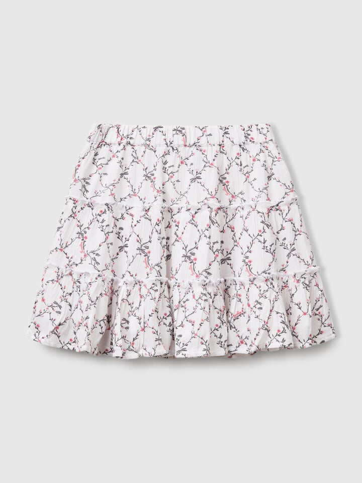 benetton Floral mini skirt with ruffle White