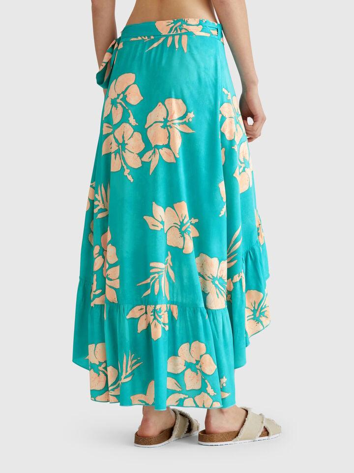 Benetton Floral Print Sarong Aqua