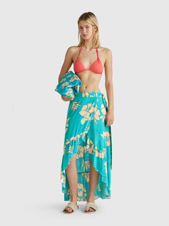 Benetton Floral Print Sarong Aqua