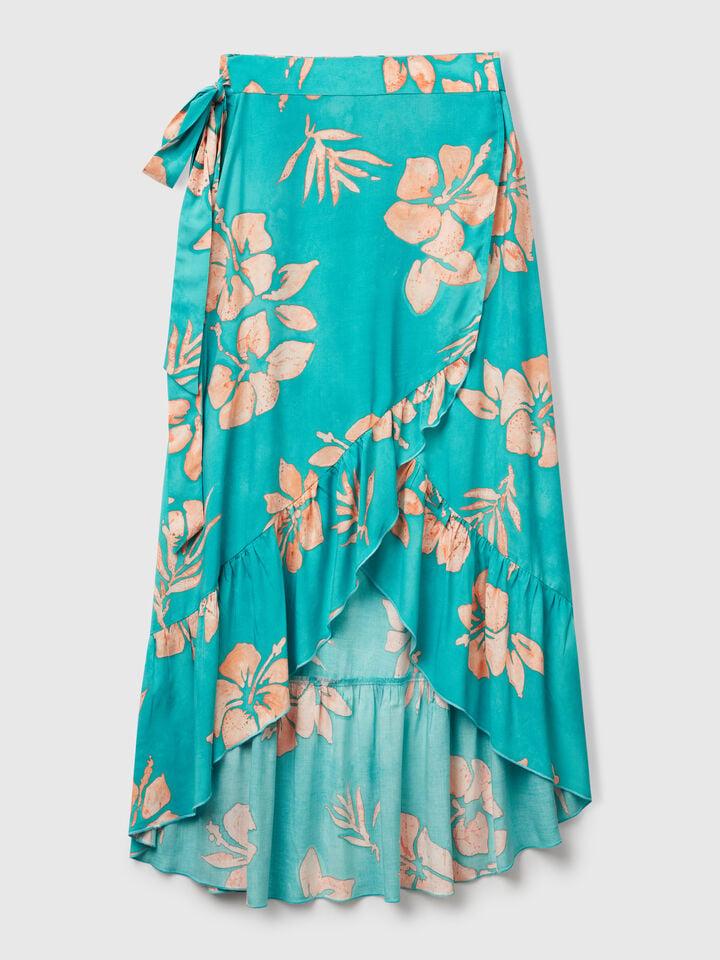 Benetton Floral Print Sarong Aqua