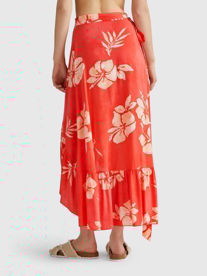 Benetton Floral Print Sarong Orange Coral