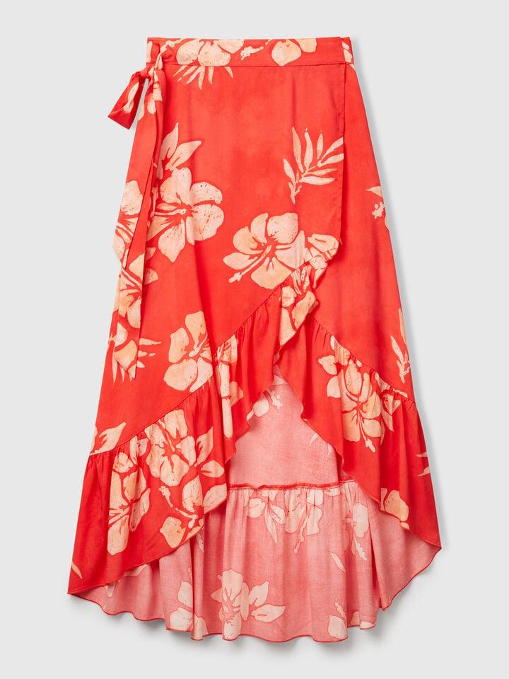 Benetton Floral Print Sarong Orange Coral