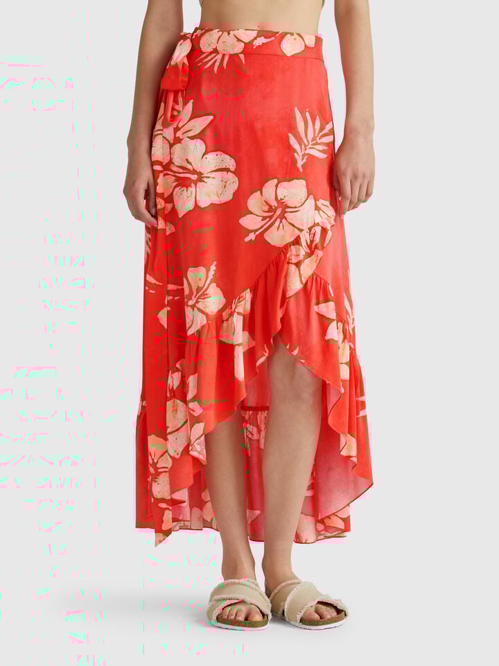 benetton Floral print sarong Orange Coral